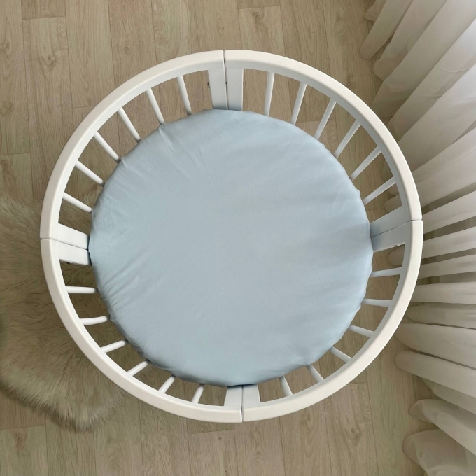Husa saltea rotunda patut bebe copii cu elastic, 70 x 70 cm, albastru (2)